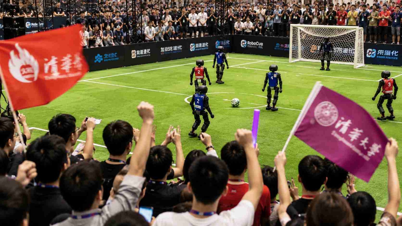 Robôs humanoides usam futebol para testar visão computacional, equilíbrio, reação motora e decisões autônomas em campo, criando uma espécie de Copa do Mundo paralela para medir até onde a IA física já