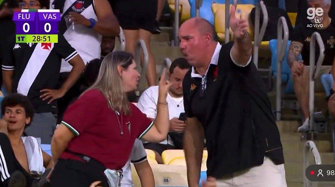 Casal bombou! Discussão de torcedores rivais com filho no Maracanã viraliza na internet em Fluminense x Vasco